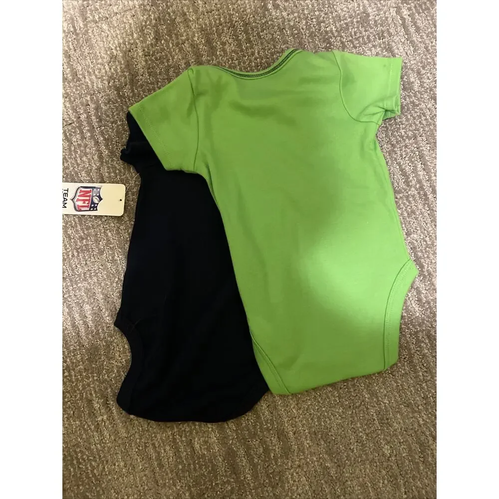 2-Infant NFL Licensed Seattle Seahawks Bodysuit Size 0-3mo Blue & Green NWT